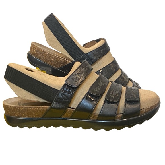 Dansko Shoes - Dansko Strappy Sandals Womens 39 Black Embossed Leather Rugged Cork Platform